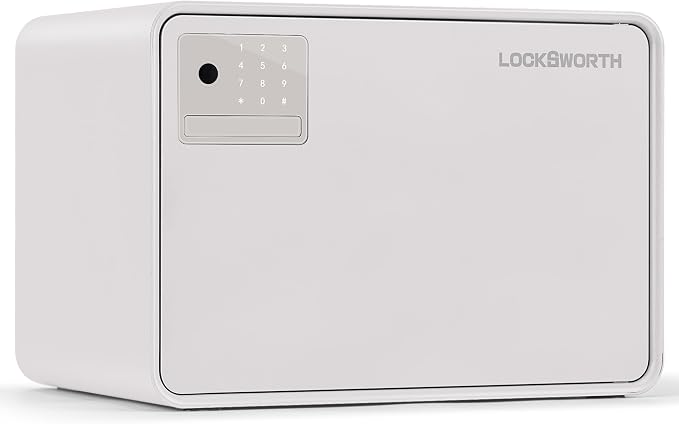 Biometric Safe for Home, 0.6 Cube Feet Auto-Open Fingerprint Safe with Touch Screen, Alarm System & Removable Shelf, Small Money Box for Cash, Jewelry, Documents, Home Office Use,White