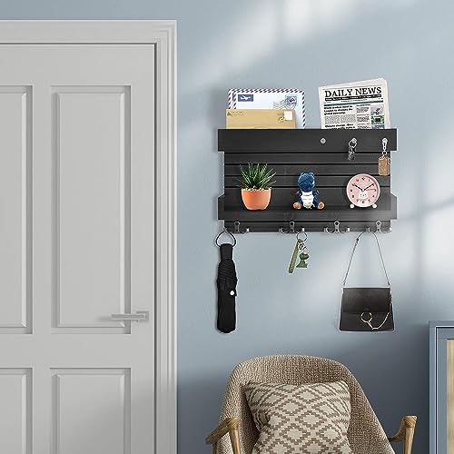 Image of Key Holder for Wall Decorative, Wooden Key Rack Mail Sorter Organizer, Double Shelf Key Hanger Mail Key Organizer, Rustic Home Decor for Entryway Hallway
