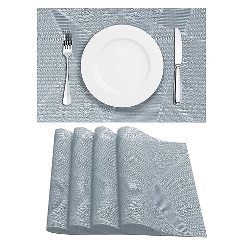 LAPONO Manteles Individuales Juego de 4 Salvamanteles Mantelitos PVC Lavables Mantel Tapetes Individual Mesa Salvamantel Antideslizantes Resistentes al Calor para Cocina Comedor, 45 x 35 cm Plateados