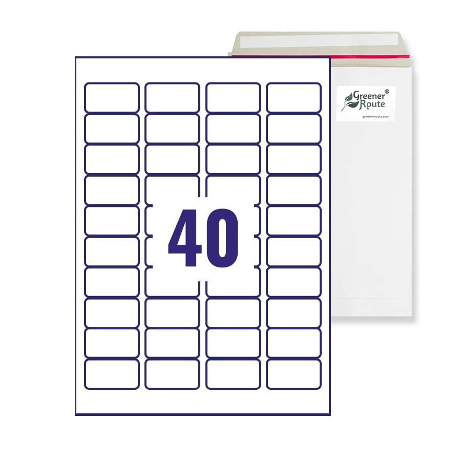 Greener Route™ A4 Labels for Printer Self-Adhesive, FSC, Pure White, Multi-Purpose Laser Inkjet Copier Compatible (Pack of 500, White, Rectangle, Round Angle, 47.5x25.5mm, 40 per Sheet)