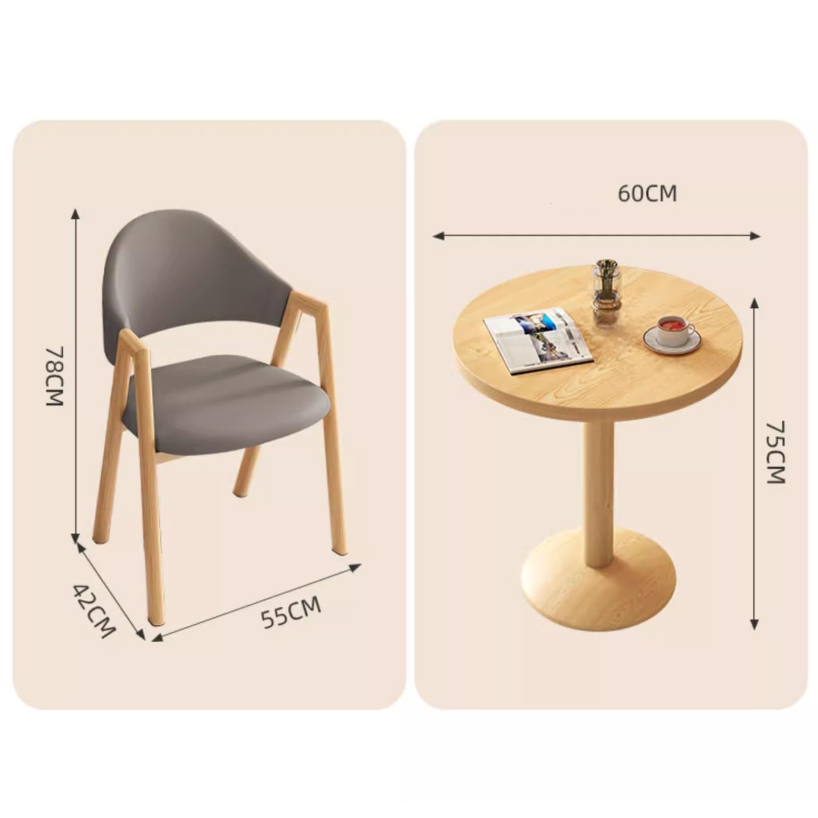 MESCXTY Esstisch-Set Für 2 Personen - Runder Küchentisch Mit 2 Gepolsterten Stühlen In Natur