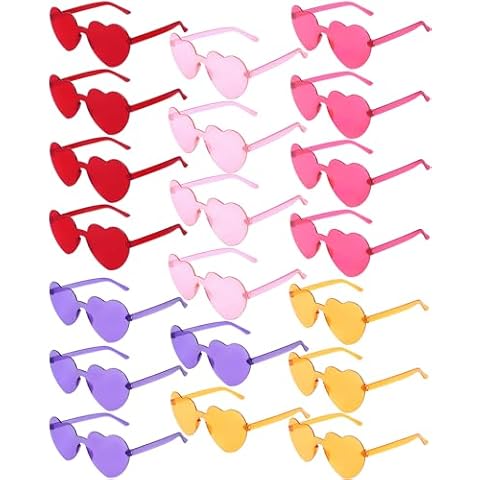 Aeergured 20 Pairs Heart Shaped Sunglasses for Women Girls Rimless Heart Glasses Candy Color Eyewear Party Heart Sunglasses Cover