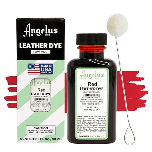 Angelus Leather Dye - Flexible Leather Dye for Shoes, Boots, Bags, Crafts, Furniture, & More 3oz, Dauber Included (Red)