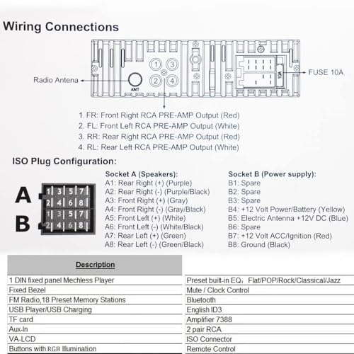 Image of AUTO SNAP Car Player Single Din MP3 TF /BT /AUX /SD Card Slot Dual USB Ports with Remote Control Universal Fit Panel Bluetooth Connectivity
