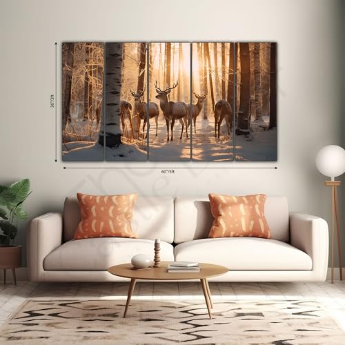 Image of The Castle Decor Beautiful Deer Wall Painting for Living Room Big Size - Deer Wall Painting for Bedroom, Office, Drawing Room, Hotel - Elegant Wall Decor Art for Home Decoration, Gifting (36x60 inch)