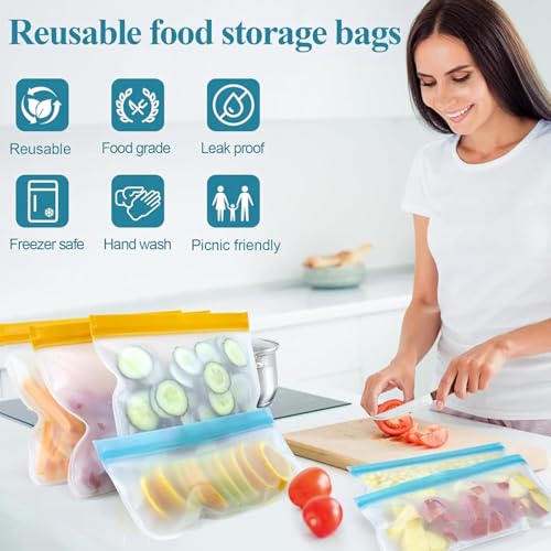 Ehigta 10Pack Reusable Freezer Bags, Leakproof Silicone Food Storage Bags, Dishwasher Safe Bpa Free Reusable Bags For Lunch Marinate & Travel - 3 Gallon, 4 Sandwich, 3 Snack Sizes — view 5