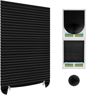 HASTHIP® Blinds for Windows Without Drill - 60cmx150cm Portable Blackout Roller Blinds Clip up Roller Sun Shade Modern Pleated Non-Woven Blind for Home Offic