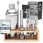 Cocktail Shaker Set Manhattan with Stand + Recipes | Premium Stainless Steel Bar Kit: Strainer Double Jigger Mixing Spoon | Pro Bartender Making Drinks Mojito Gin Tonic Maker Party, Gift Box Women Men