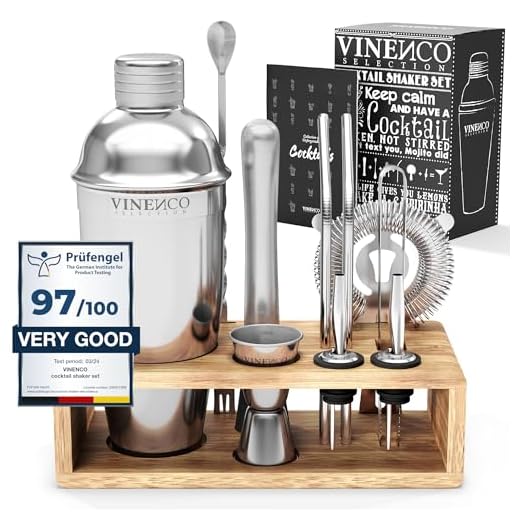 Cocktail Shaker Set mit Ständer & Rezeptbuch: Premium Edelstahl Bar Cocktailset Cocktailshaker Messbecher Strohhalme Barlöffel Stößel | Barkeeper Barset Cocktail-Zubehör Geschenk Frauen Männer
