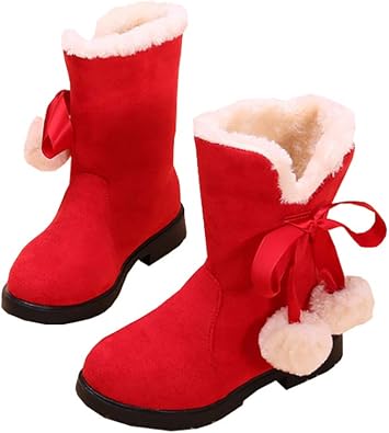 Girls Winter Warm Fur Boots Mid-Calf Bowknot Princess Booties