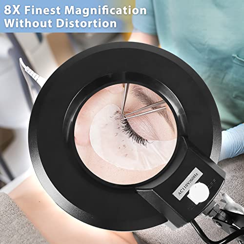 8X Magnifying Glass with Light and Stand, LANCOSC Floor Lamp with 5-Wheel Rolling Base for Facials Lash Estheticians, 1,500 Lumens Dimmable LED Lighted Magnifier for Reading Sewing Crafts - Black - Thumbnail 2