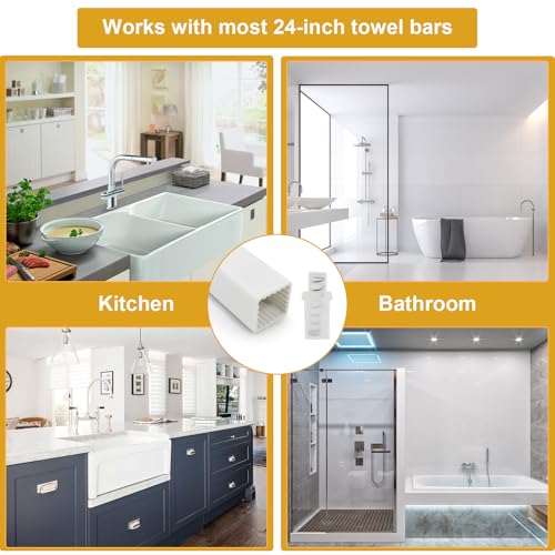 showingo Towel Bar Replacement Rod 24 Inches Adjustable Spring End Wall Mount Replacement Towel Bar for Ceramic Holder Bathroom Kitchen Towels Bars Storage (White Towel Holder)