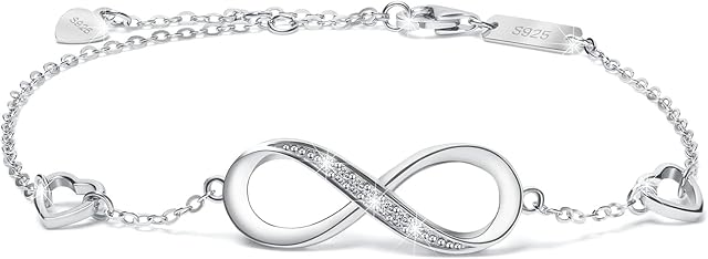 Aucuu 925 Sterling Silver Infinity Bracelet for Women Cubic Zirconia Infinity Symbol Infinity Love Bracelet Adjustable Mother's Day Valentine's Day Gift  with Gift Box