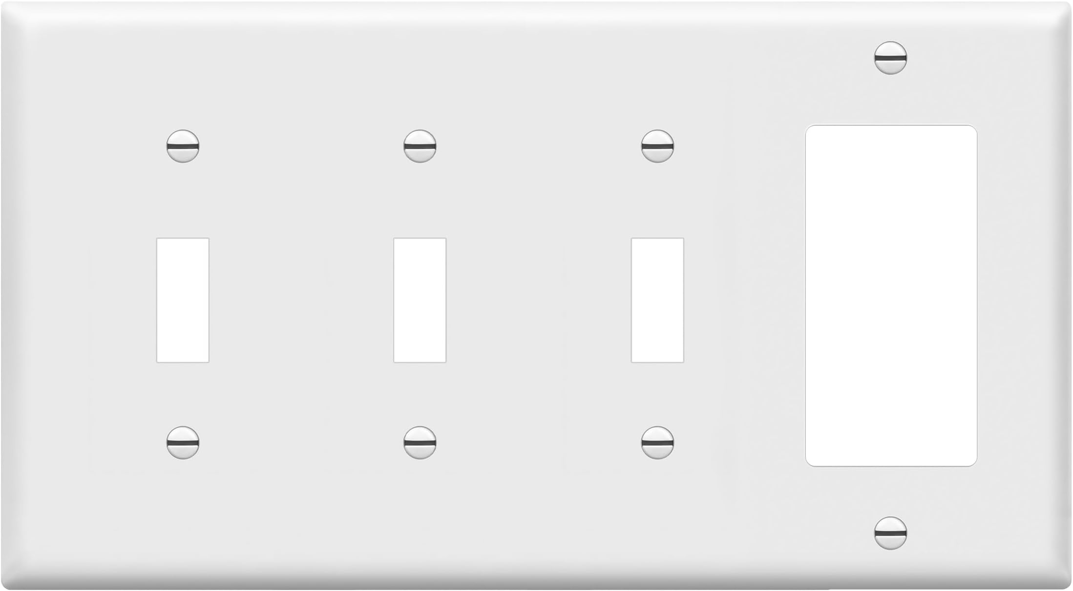 Combination Triple Toggle/Single Decorator Rocker Outlet Wall Plate, Standard Size 4-Gang Light Switch Cover (4.50" x 8.19"), Polycarbonate Thermoplastic, UL Listed, 881331-W, White