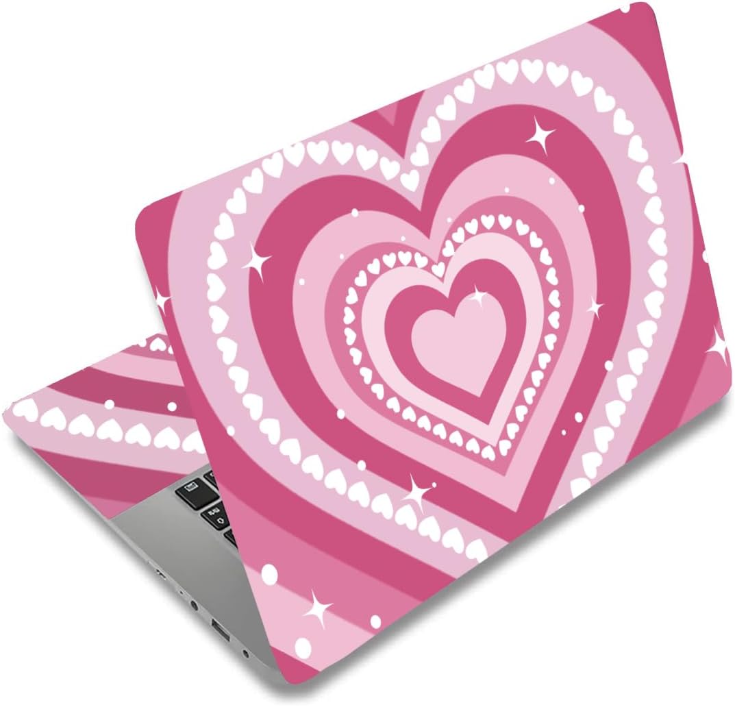 SUPERDANT Laptop Skin Sticker Pink Heart Laptop Decals Personalized Universal Notebook Computer Wrap Vinyl Skin Stickers Cover Art Decal Removable 12-15.6 Inch Waterproof Scratch-Resistant Gifts