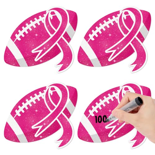 Image of Hot Pink Football Glitter Cutout for Breast Cancer Awareness Party Supplies | 100Pcs Glitter Pink Football Cuts for Birthday Favor Sport Ball Paper Cuts with Glue for Pink Out Party Bulletin Board Decor