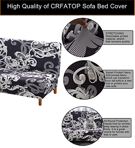 Crfatop Printed Armless Futon Slipcover Stretch Futon Cover Non-Slip Folding Sofa Bed Cover Without Armrests Slipcover Protector For Kids Dog Cat,M,A02 #TOP2