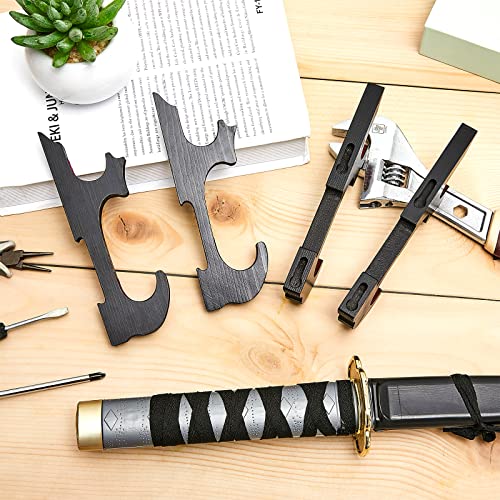 4 Pieces Sword Hook Wall Mount Adjustable Samurai Sword Hanger Display Holder Wood Martial Arts Weapon Stands 2 Tier Weapon Rack Padded Samurai Sword Rack Katana Holder With Nails For Display Supplies #TOP6