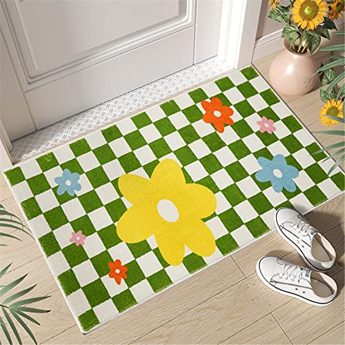 Green Checkered Rug For Living Room 19.7" X 47.2" Checkerboard Carpet Bedroom Bedside Rug Sofa Coffee Table Area Rug Soft Floor Mats Home Decor Anti-Slip Doormat #TOP6