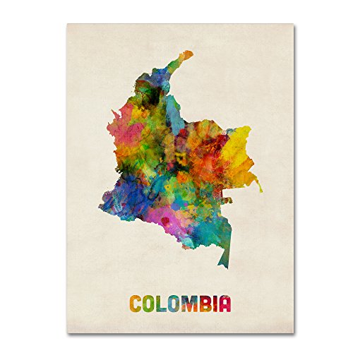 Colombia Watercolor Map By Michael Tompsett, 24X32-Inch Canvas Wall Art #TOP8