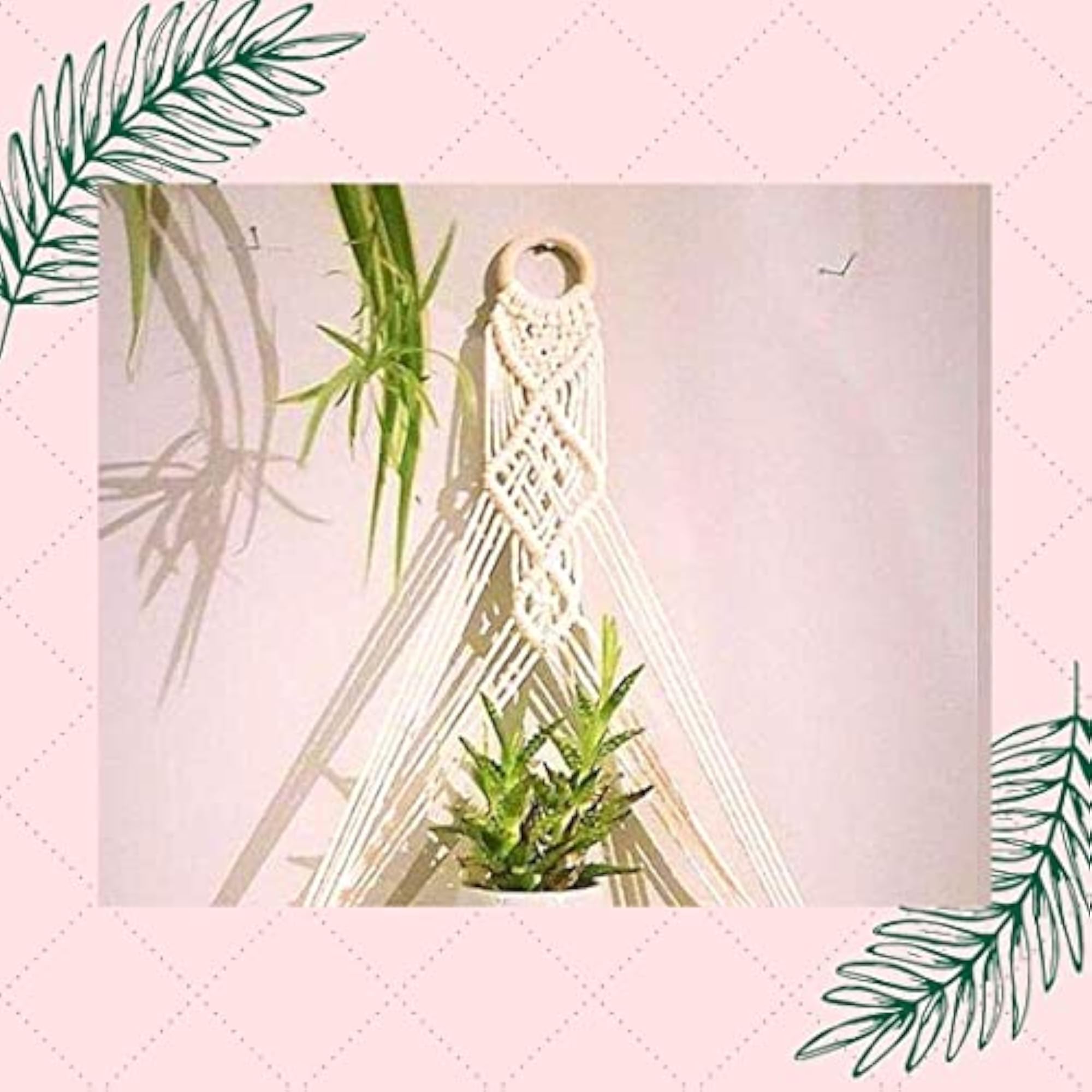 Macrame Wall Hanging Shelf with Cotton Rope, Natural Pine Wood