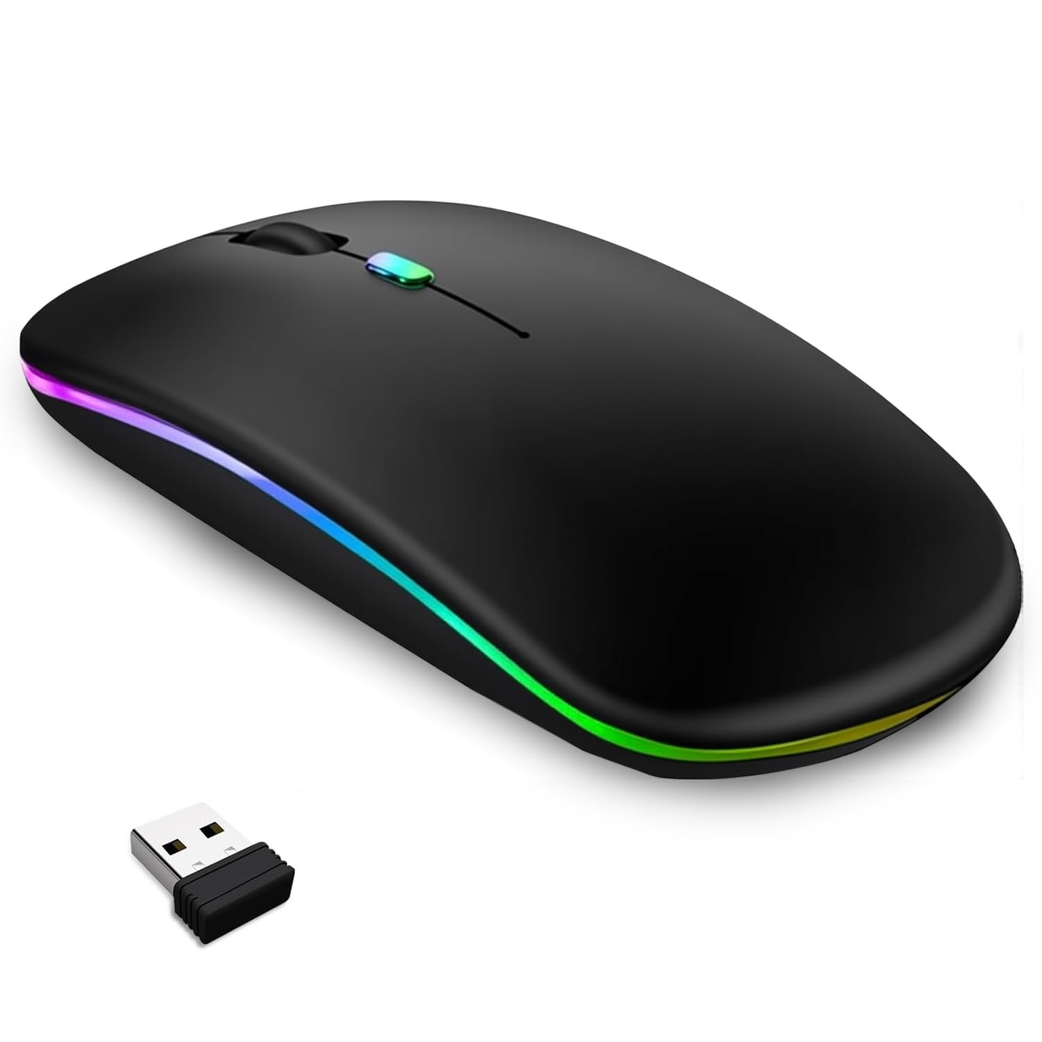 Yakiter Wireless Gaming Mouse, LED Slim Dual Mode (Bluetooth 5.1 + USB) 2.4GHz Rechargeable Silent Bluetooth Wireless Mouse, Computer Mice with USB Receiver(Black)