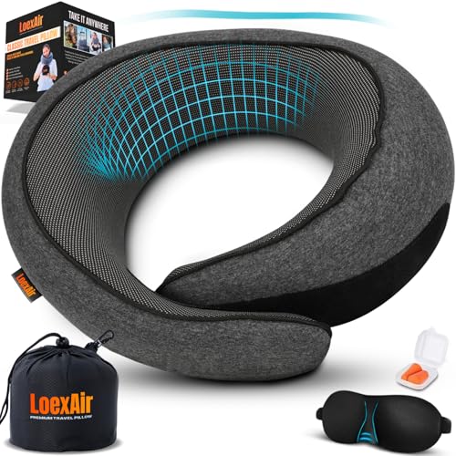 Travel Pillow, Neck Pillow Travel for Airplane, Car - 100% Cotton Fabric & Memory Foam Plane Pillow, Lightweight & Easy-to-Carry on Flight, Full Trave