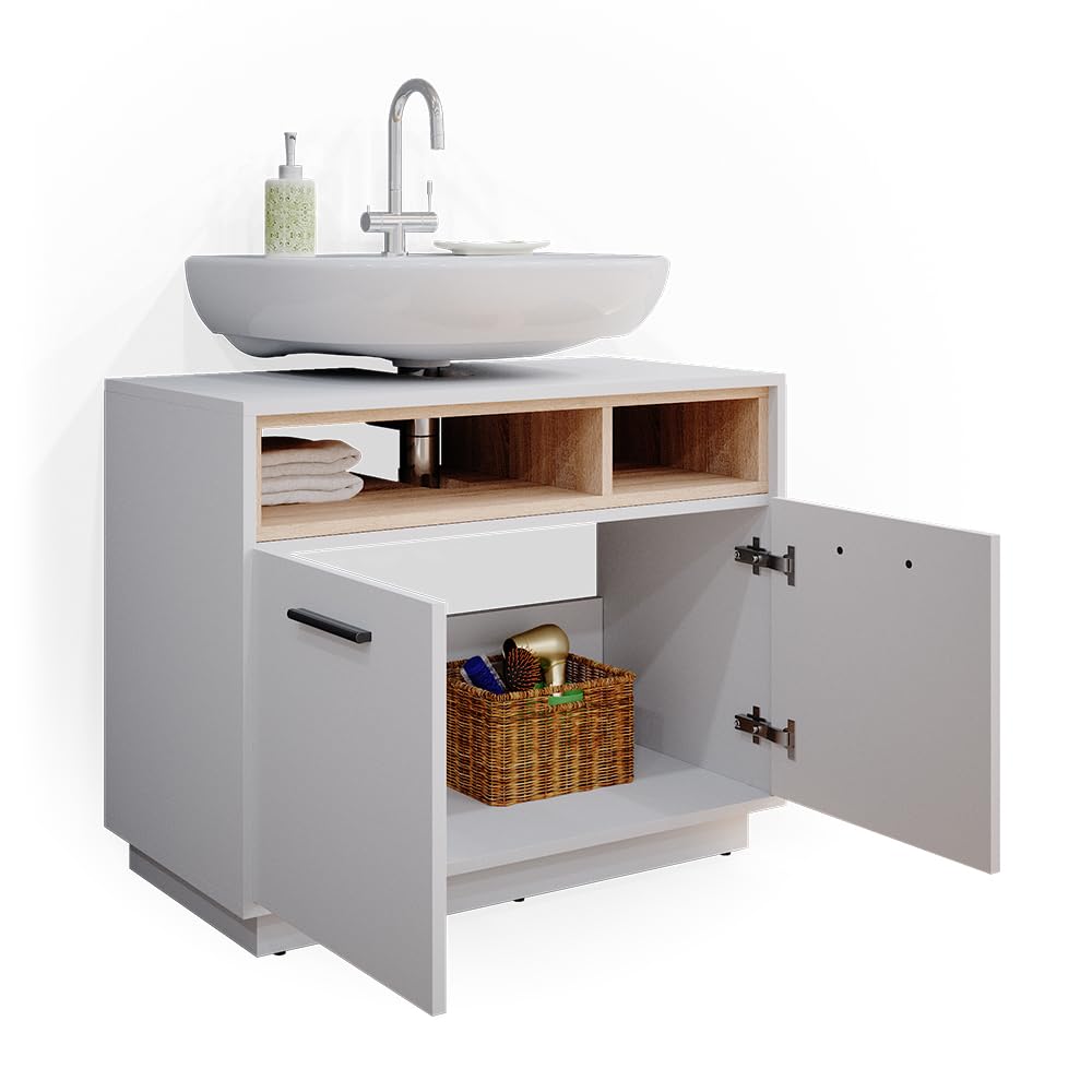 Vicco Mueble bajo Lavabo Beatrice, Blanco, 80 x 64 cm | con hueco para sifón y estantes abiertos