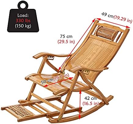 Rocking Chair, Large Adults Rocking Chair With Cushion, Outdoor Folding Rocker Reclining For Balcony Garden Porch, Bamboo Relax Lounge Chairs, Support 330Lbs (Color : Blue)