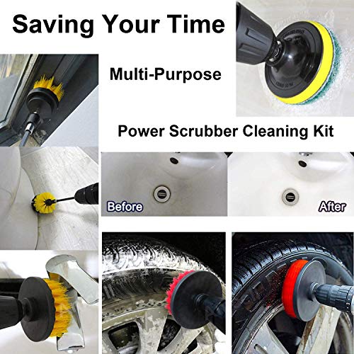 24 Pieces Drill Brush Attachment Set,Power Scrubber Cleaning Kit with Extended Long Attachment,Electric Scrubber for Shower,Grout,Bathroom, Tile, Tub,Car Wheels,Kitchen Surface, Floor