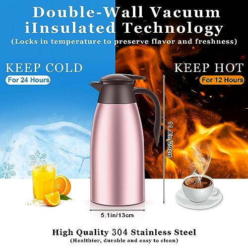 Image of Norme 2 Pcs Thermal Coffee Carafe Insulated Stainless Steel Coffee Carafe for Hot Liquid Vacuum Thermal Pot Creamer Pitcher Dispenser with Brushes Keeping Hot Water Milk(Rose Red)