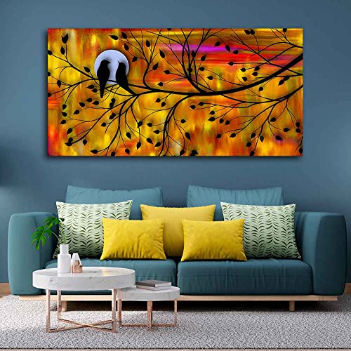 Image of VIBECRAFTS Canvas Paintings for Living Room Drawing Room Bird Couple On Tree Canvas Wall Painting Fitted With Wooden Frame For Home | Office | Living Room | Gift (PTVCH 2474)