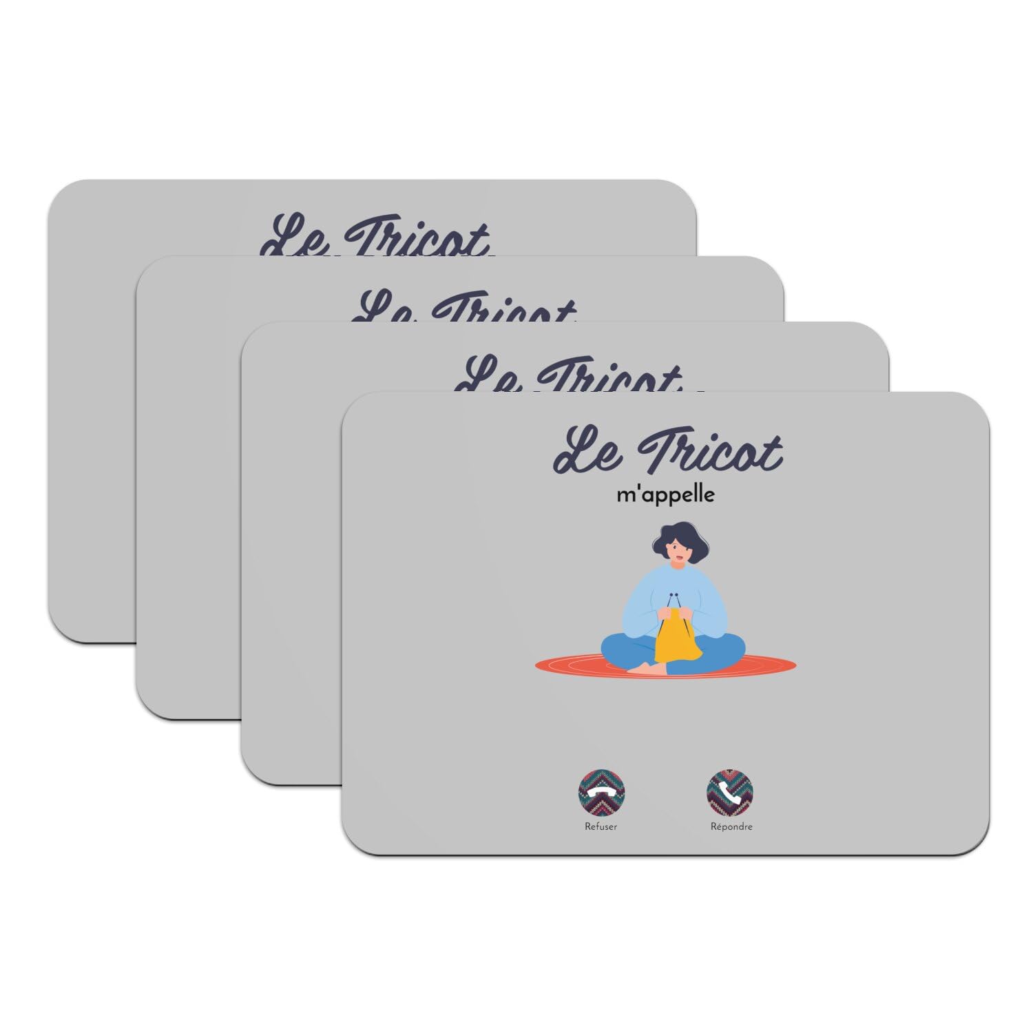Sets de table gris en caoutchouc x4 format 39,5x28,5 cm Le Tricot m'appelle
