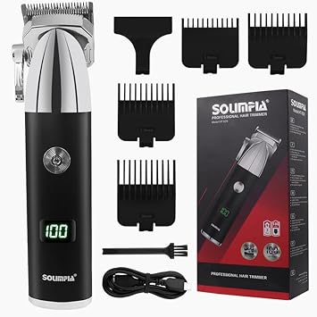 SOLIMPIA HT-629 Professional Digital Display Cordless Hair Clipper with Dual Motor Electric Hair Cutter Kit Wireless Hair Grooming Trimmers Set, Li-ion Battery 1200mAh 180 minutes Runtime, Silver - image, photos