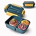 Porta Pranzo,Lunch Box da Ufficio Ermetica,2 Strati 1500 mL Scatola de Bento in Plastica,con 3 Scomparti e Posate(Forchetta e Cucchiaio),senza BPA,per Adulti,Microonde,Lavastoviglie,Scuola,Blu