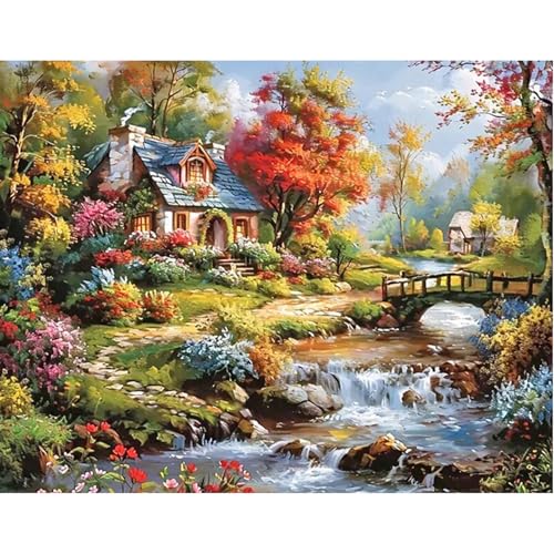 Peinture diamant 50x40 cm maison forêt broderie point de croix