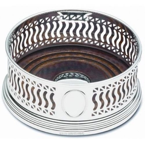 NEW - Solid Silver - Wine Bottle Fancy Straight COASTER - 3 3/4" - Boxed