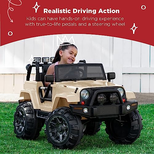 Image of Best Choice Products Jumbo 12V Kids Electric Vehicle Toy Ride On Car with Parent Remote Control for Toddlers, Seat Harness, 65 lb Weight Capacity, Spring Suspension, 3.7 MPH Max Speed - Sand