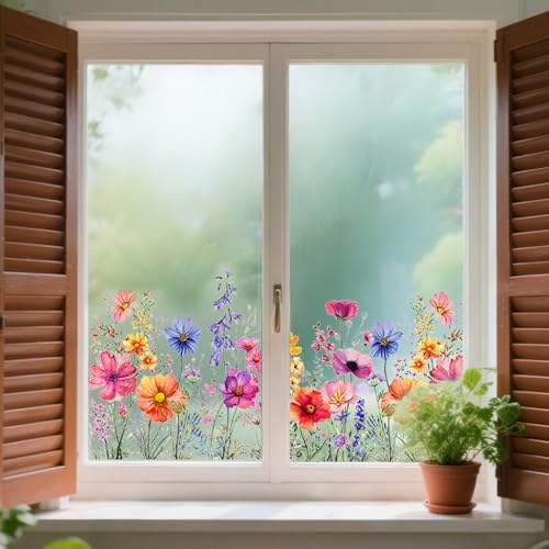 Window Stickers Window Decals for Glass Garden Flower Clings Wildflower Grass Decals Flower Stickers for Home Office Living Room Bedroom Decor