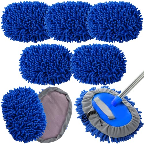 Layhit 5 Pcs Car Wash Mitt Set, Brush Not Included, Microfiber Mitt Cleaning Car Truck Washing Tools Kit RV Pickup Chenille Scratch Replacement(Royal Blue)