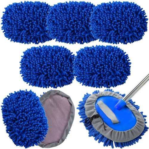 Layhit 5 Pcs Car Wash Mitt Car Wash Kit, Car Wash Brush Not Included, Microfiber Mitt Car Cleaning Car Washing Tools Truck Washing Kit Car RV Pickup Chenille Scratch Replacement Kit(Royal Blue)