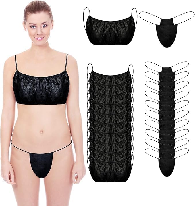 DIAMONDDEAL Disposable Bras and Panties Women Disposable Non-Woven Underwear Disposable Bra and Panties Sets for Spray Tanning Spa Massage Saunas Beauty Black Set of 10-picture-36