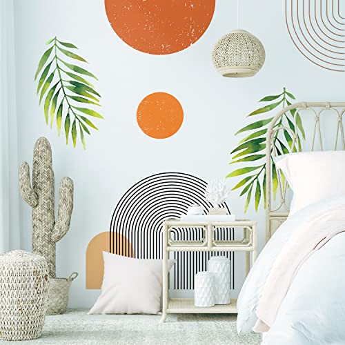 Vepret Boho Mid-Century Modern Wall Decals Peel And Stick, Large Archs Sun Vinyl Wall Stickers, Removable Leaves Plants Home Decor Art For Bedroom Living Room Classroom Office #TOP7
