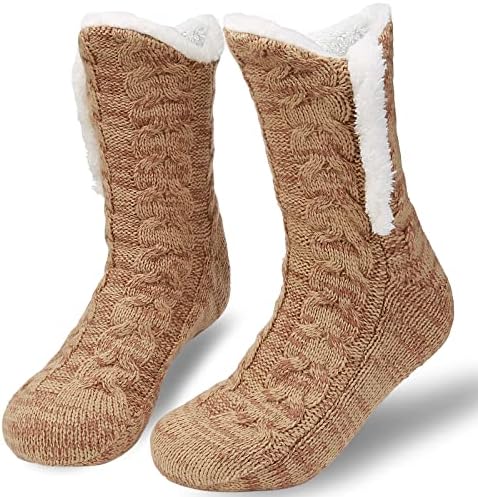 Slipper Fluffy Socks for Women Men, Thermal Socks Knitted Socks Christmas Socks, Winter Fuzzy Bed Slipper Socks With Grippers, One Size Non Slip