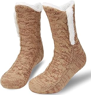 Slipper Fluffy Socks for Women Men, Thermal Socks Knitted Socks Christmas Socks, Winter Fuzzy Bed Slipper Socks With Grippers, One Size Non Slip