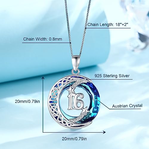 JUSTKIDSTOY Birthday Gifts for Women Girls 925 Sterling Silver Celtic Moon Star Necklace with Blue Crystal Pendant Jewelry for Sister Friends4