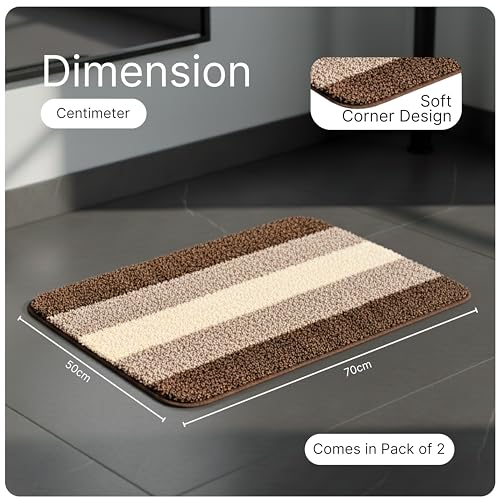 Image of Saral Home Microfiber Striped Rectangle Shaped Anti-Skid Bath Mats | Soft & Super Absorbent Mats for Shower | Washable, Non-Slip & Quick-Drying Mats, 50X70 CM | Pack of 2 (Brown)