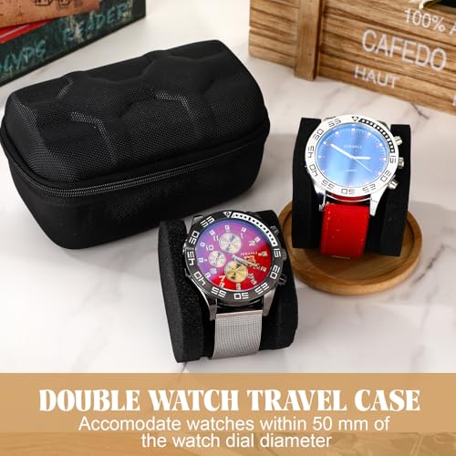 Image of Abbylike 3 pcs 2 Slot Hard Watch Travel Case Watch Roll Travel Holder Portable Watches Organizer for Men Woman with Anti Move Pillow