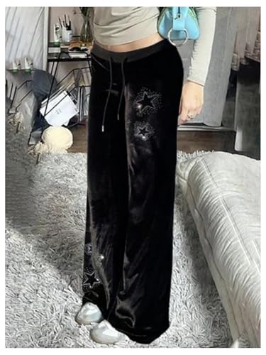 GORGLITTER Women's Y2k Rhinestone Flare Velvet Pants Low Rise Gothic Bell Bottom Trousers2