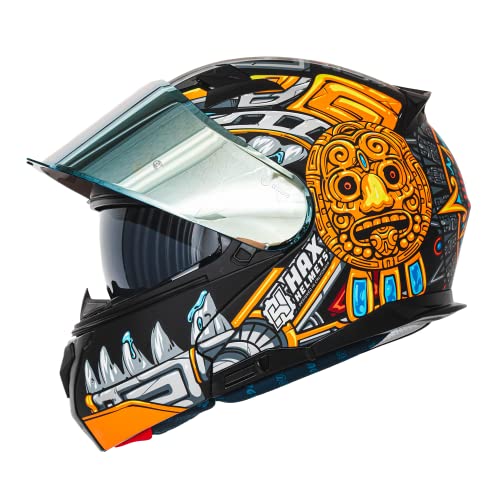 Hax Amatista Modular Flip-Up Dual Visor Motorcycle Helmet - Dot/Ece Approved, Lightweight, Comfortable, And Stylish Helmet For Men And Women (Jaguar Gold Xl) #TOP1